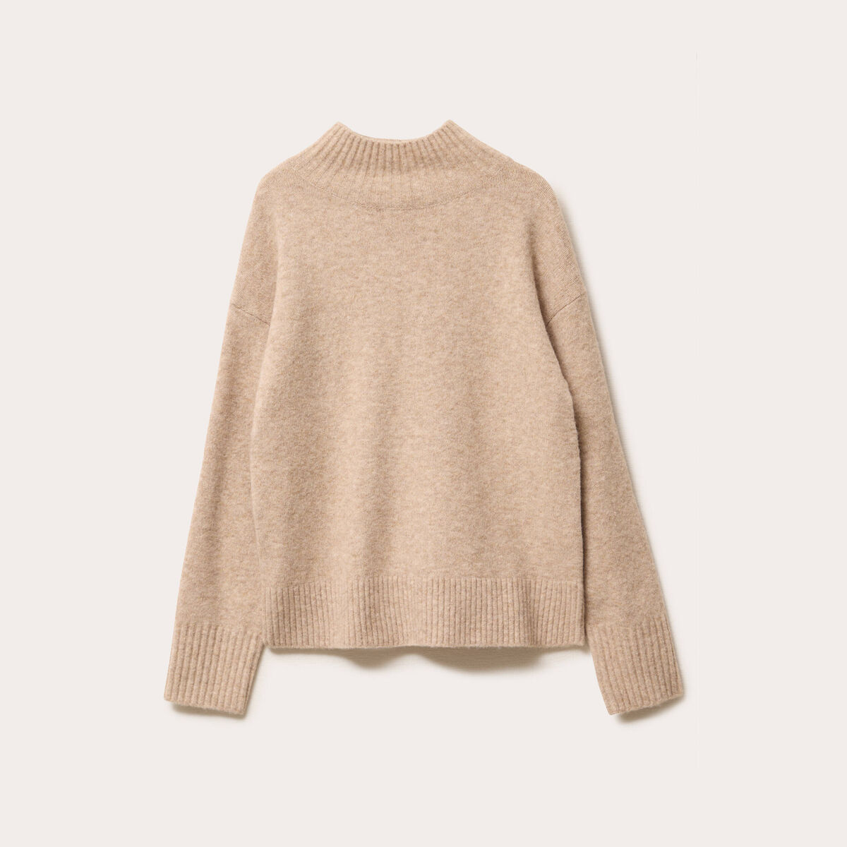Pull col roul&eacute; manches longues beige femme