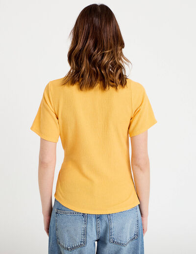T-shirt cintr&eacute; col rond manches courtes orange clair femme