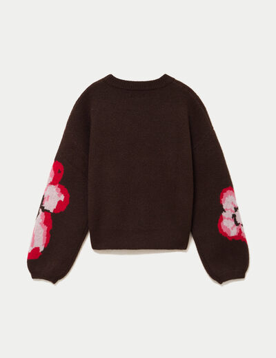 Pull ample col rond manches longues marron fonc&eacute; femme