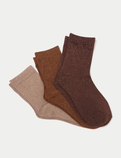 Lot de 3 paires de chaussettes marron fonc&eacute; femme
