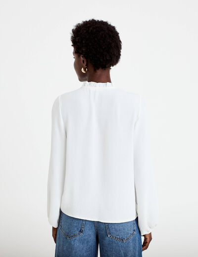 Blouse droite col mao manches longues ecru femme