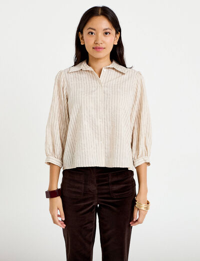 Chemise droite col classique manches 3/4 blanc femme