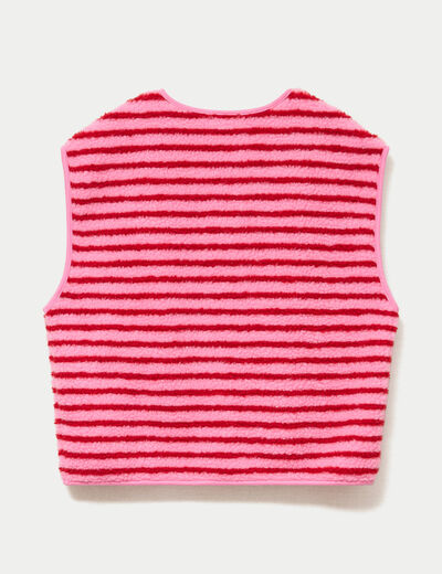 Gilet sans manches effet bouclette rose fushia femme