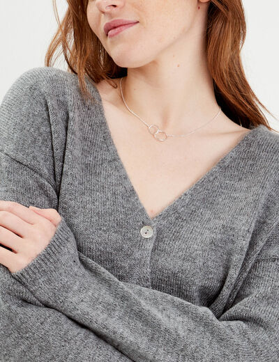 Gilet boutonn&eacute; avec col en V gris fonc&eacute; femme