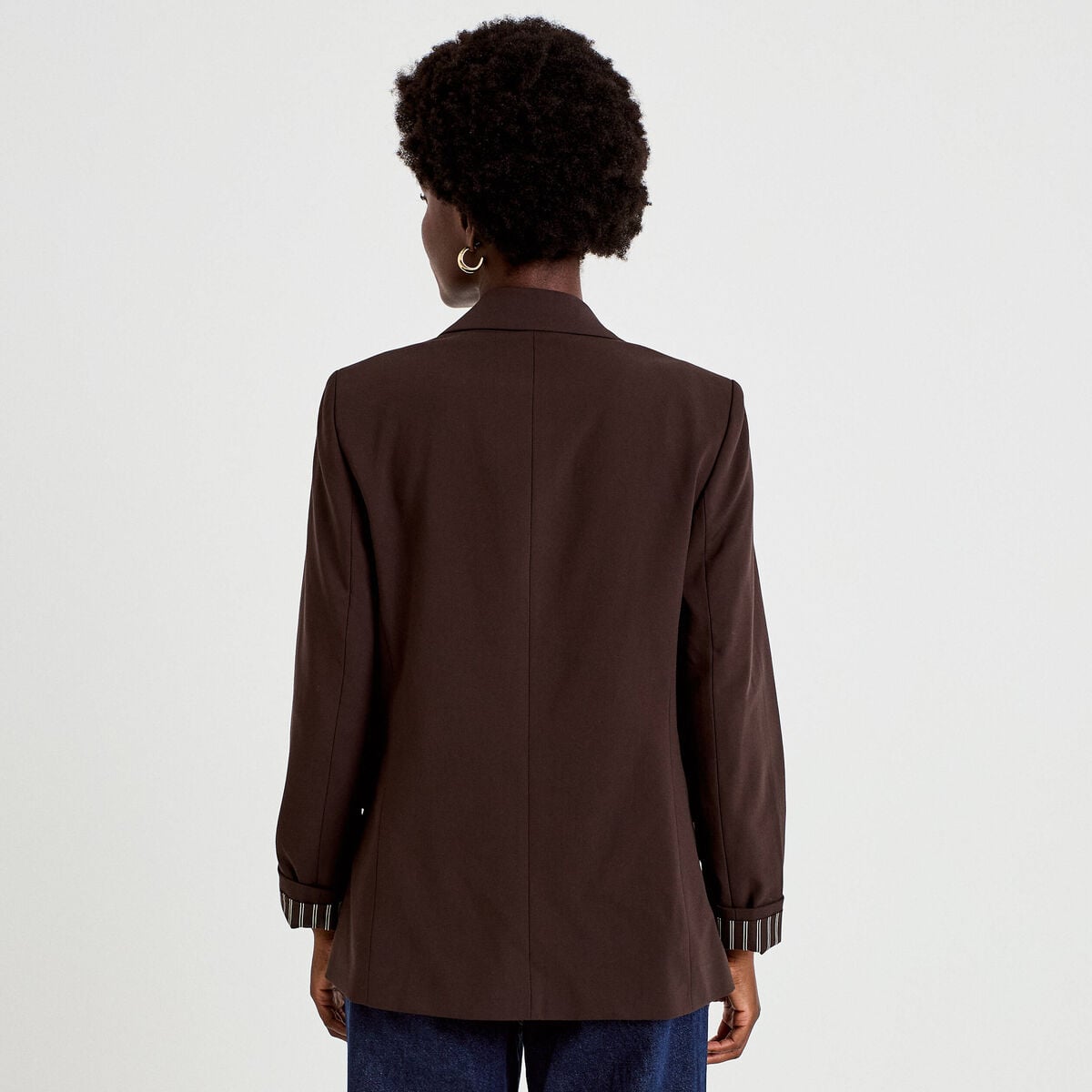 Blazer ajust&eacute; manches longues marron fonc&eacute; femme