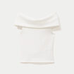 Top col bardot ecru femme