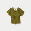 Blouse pliss&eacute;e col v manches courtes vert kaki femme