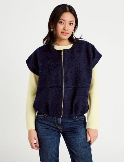 Gilet oversize sans manches col rond bleu marine femme
