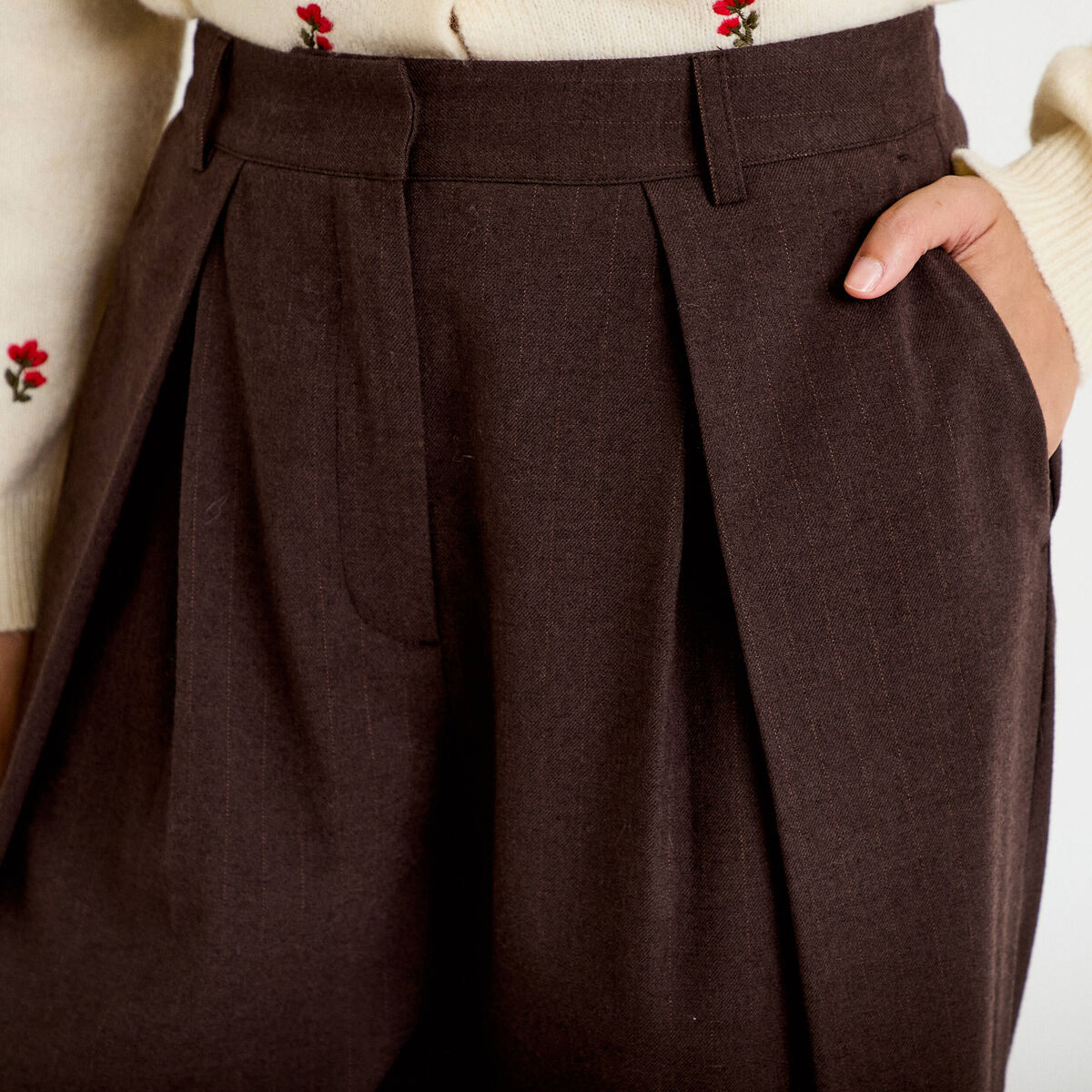Pantalon bootcut taille haute chin&eacute; marron femme