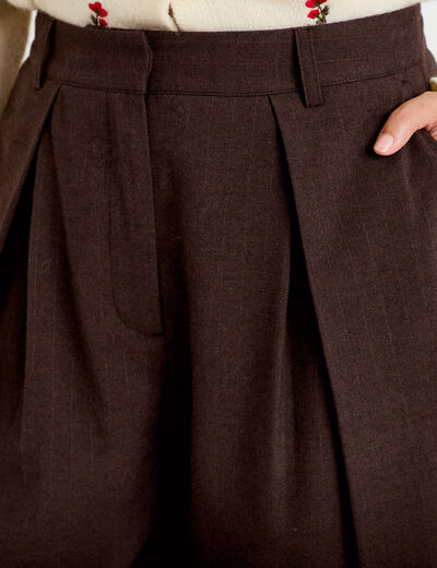 Pantalon bootcut taille haute chin&eacute; marron femme