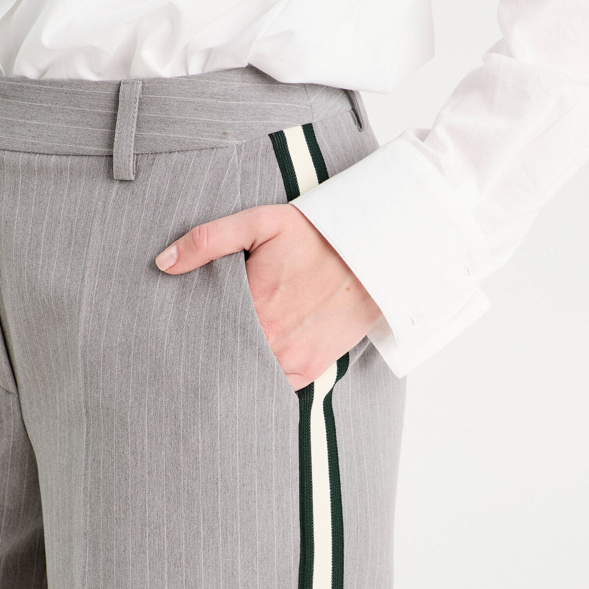 Pantalon large avec bandes gris clair femme