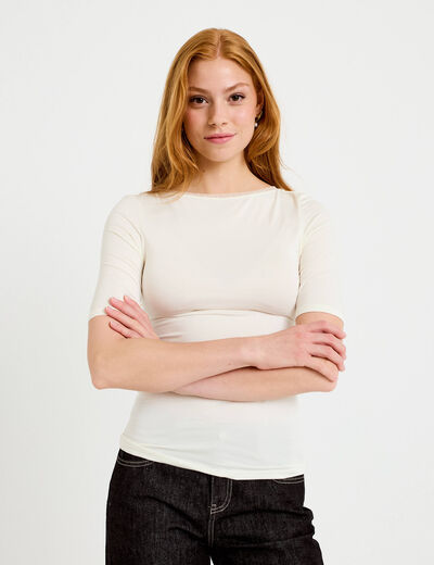 T-shirt ajust&eacute; manches courtes ecru femme