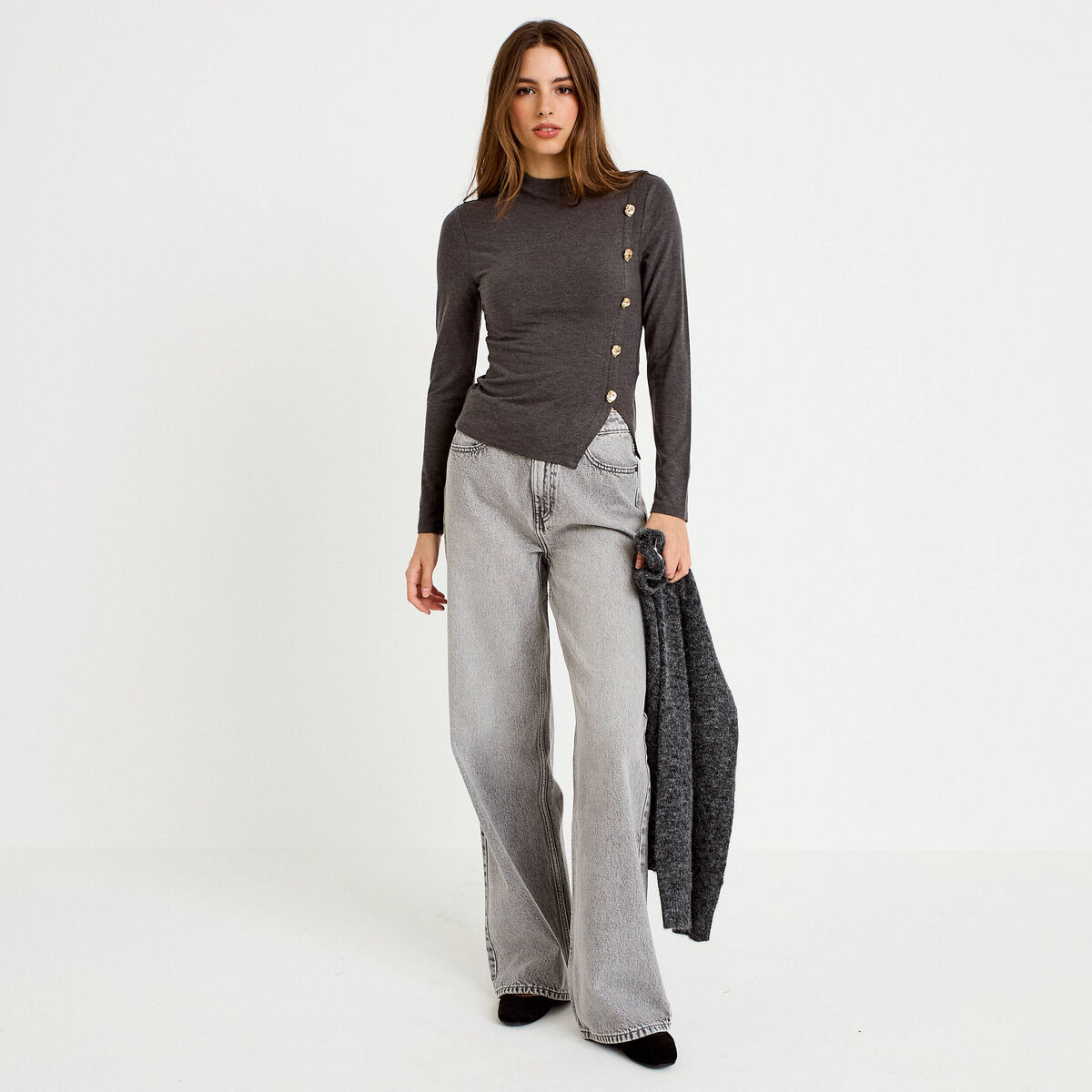 Doudou manches longues ajust&eacute; gris femme