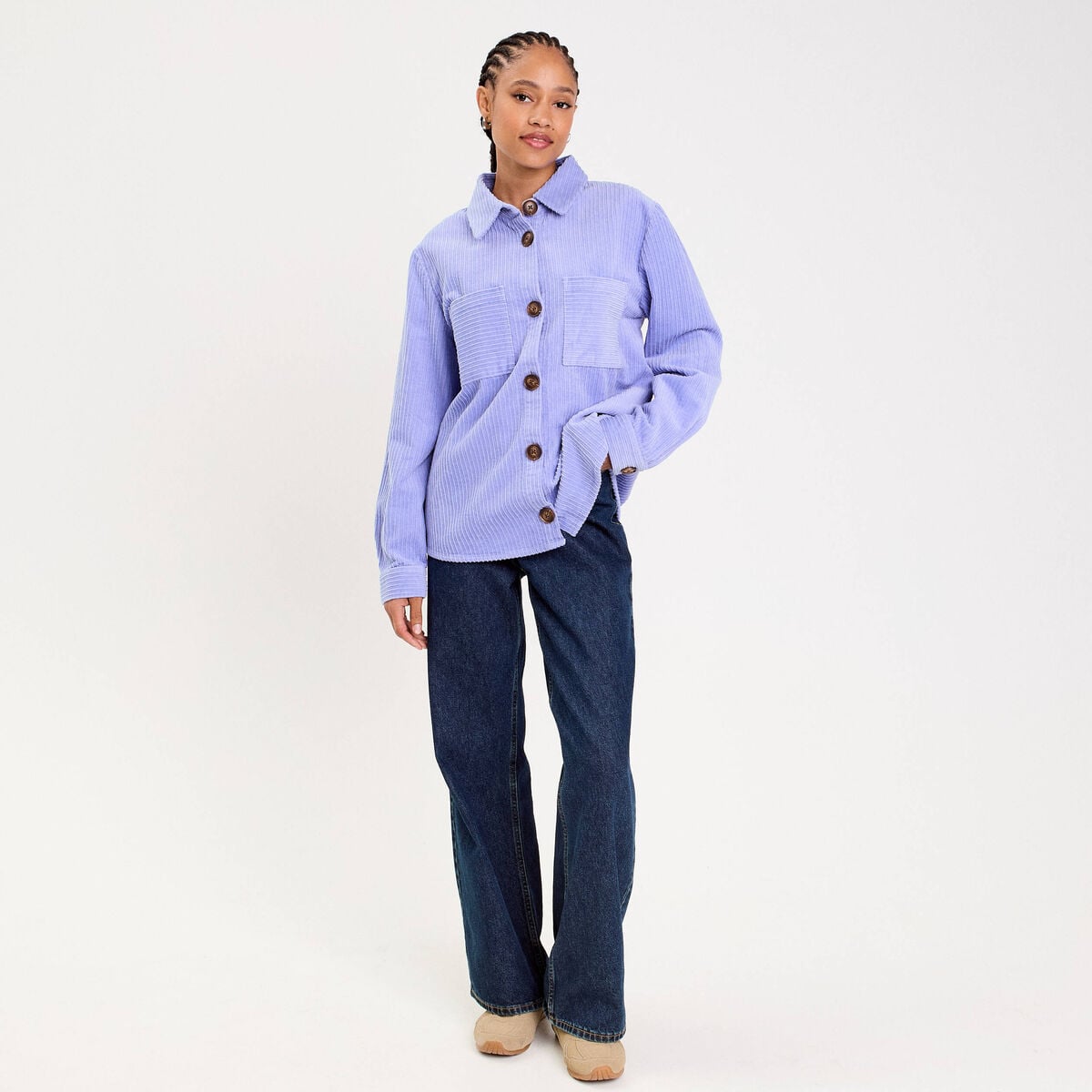 Surchemise oversize col chemise en coton mauve femme