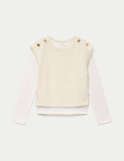 Pull 2-en-1 manches longues col rond ecru femme