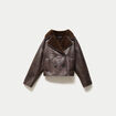 Caban cropped droit col tailleur marron fonc&eacute; femme