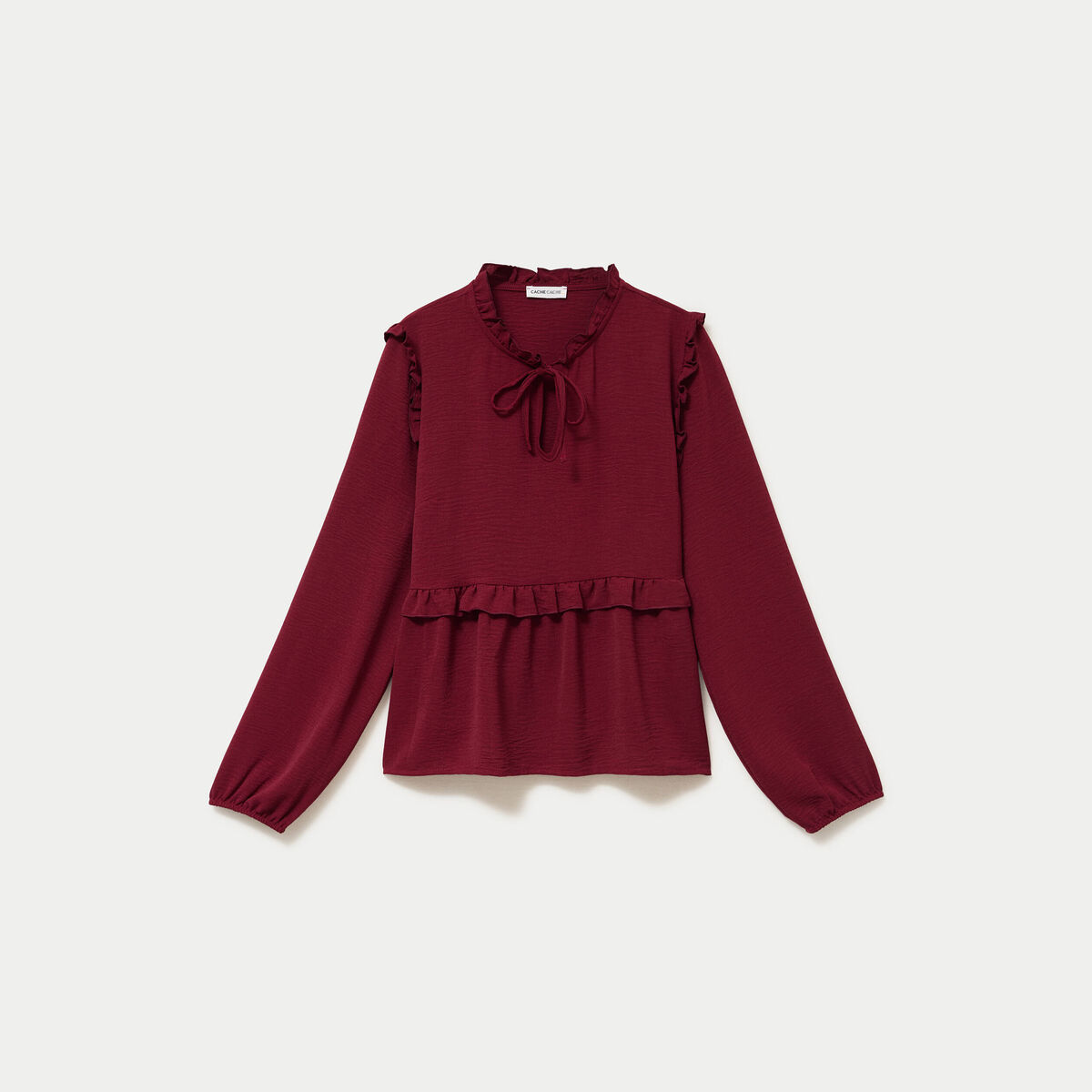 Blouse ample col montant manches longues rouge fonc&eacute; femme