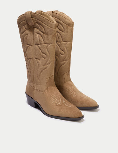 Bottes aspect daim beige femme
