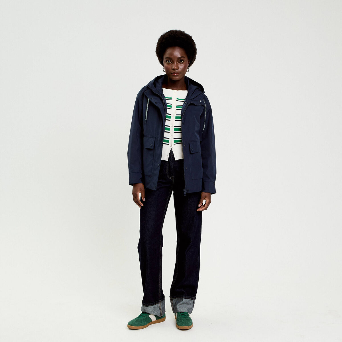 Gilet col bateau vert femme