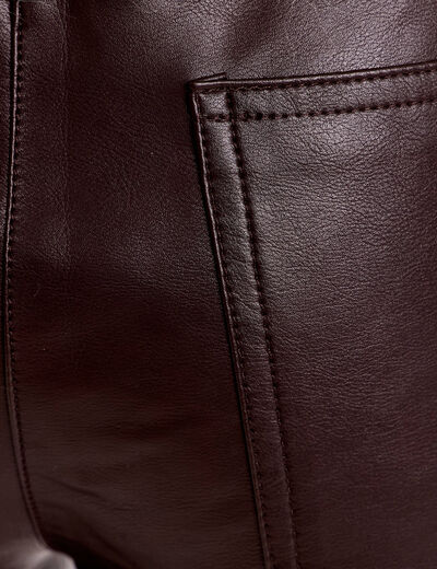 Pantalon large similicuir marron fonc&eacute; femme
