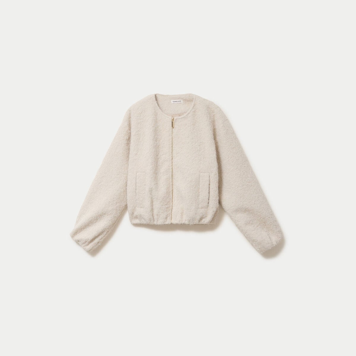 Veste cropped bas resserr&eacute; ecru femme