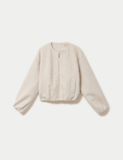 Veste cropped bas resserr&eacute; ecru femme