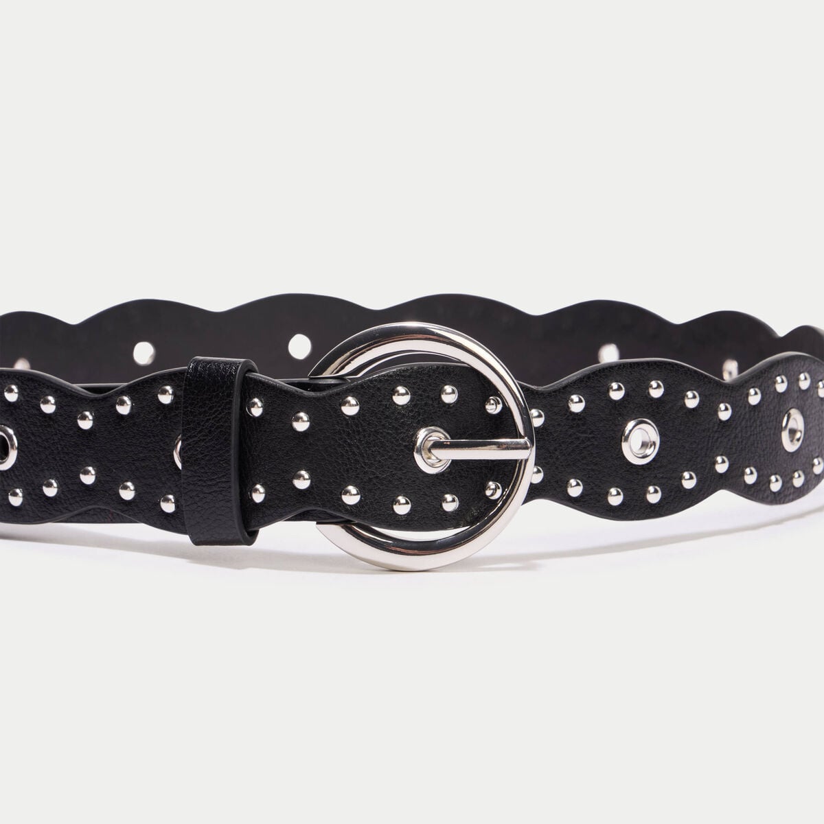 Ceinture large &agrave; d&eacute;tails clout&eacute;s noir femme