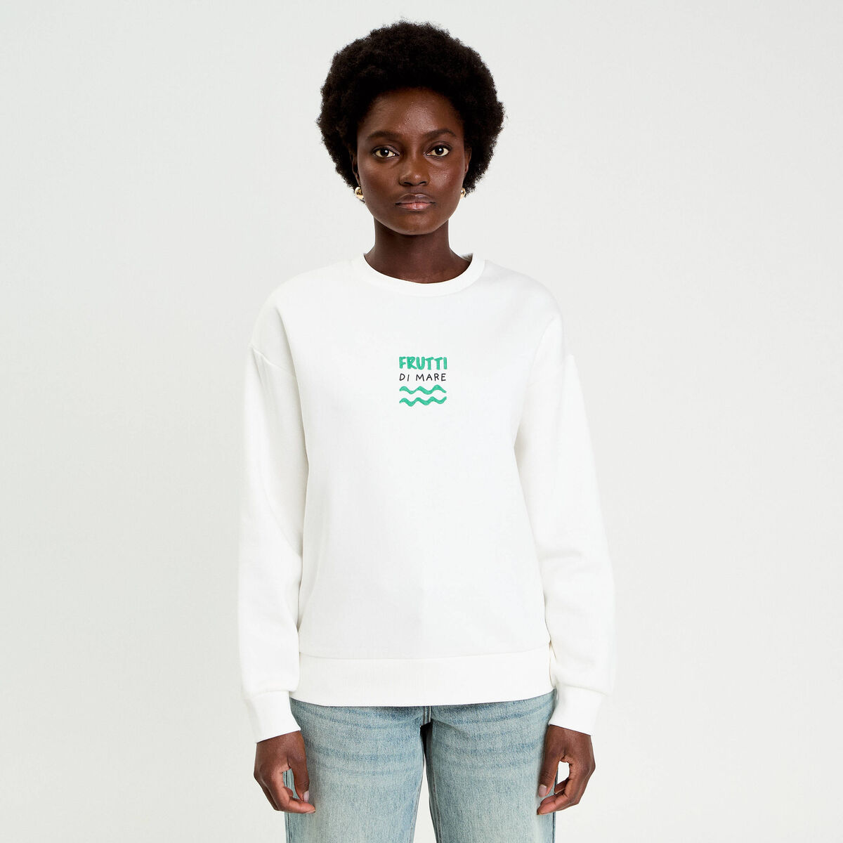 Sweat oversize print dos ecru femme