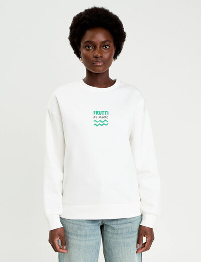 Sweat oversize print dos ecru femme