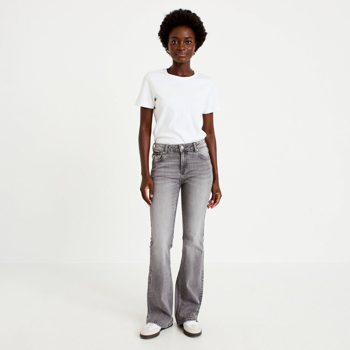 Jean bootcut taille basse denim gris femme