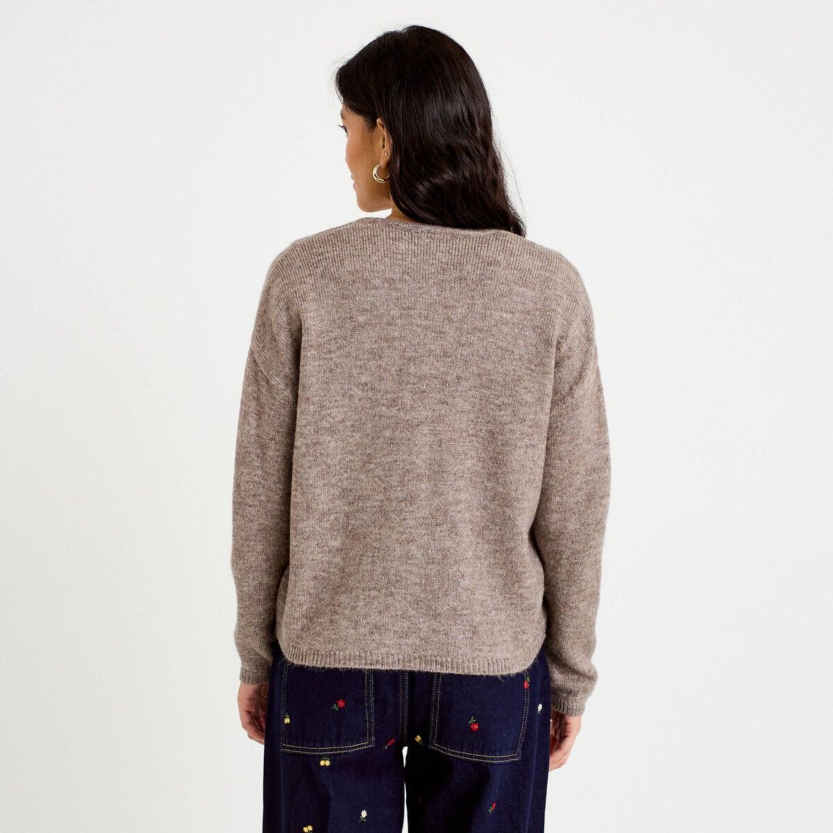 Gilet boutonn&eacute; avec col en V taupe femme
