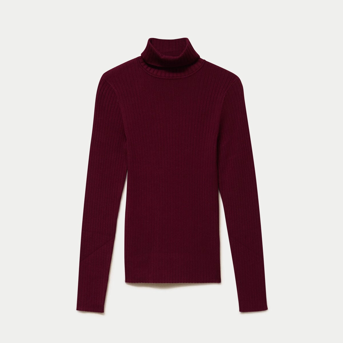Pull c&ocirc;tel&eacute; col roul&eacute; bordeaux femme