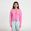 Gilet col rond manches longues avec lien rose clair femme