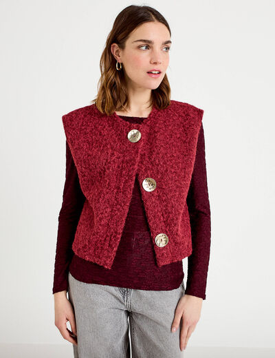 Gilet sans manches effet polaire rouge fonc&eacute; femme