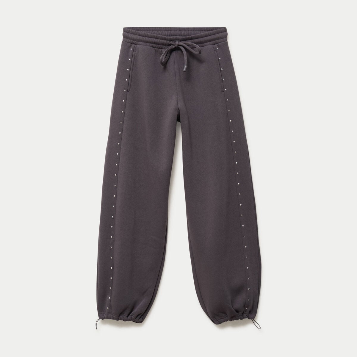 Jogging &agrave; d&eacute;tails clout&eacute;s taille basse gris fonc&eacute; femme