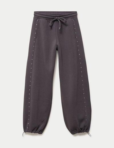 Jogging &agrave; d&eacute;tails clout&eacute;s taille basse gris fonc&eacute; femme