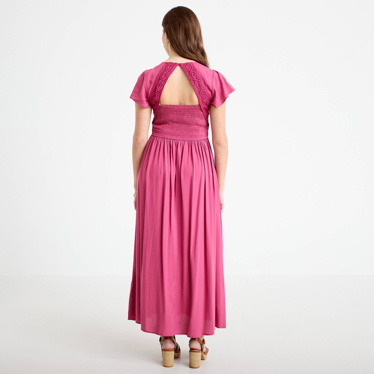 Robe longue &eacute;vas&eacute;e prune femme
