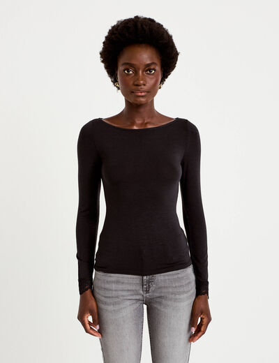 Seconde peau ajust&eacute;e col bateau noir femme