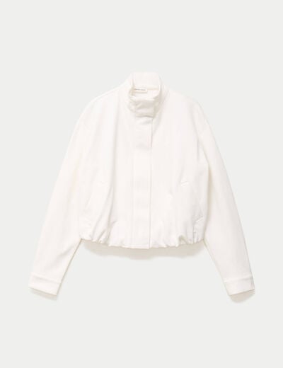 Veste cropped bas resserr&eacute; ecru femme