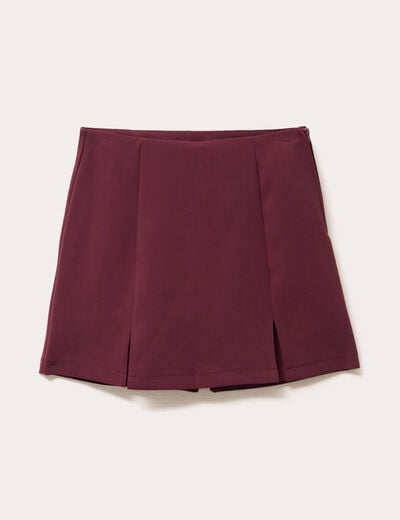 Jupe-short droite fentes violet fonc&eacute; femme