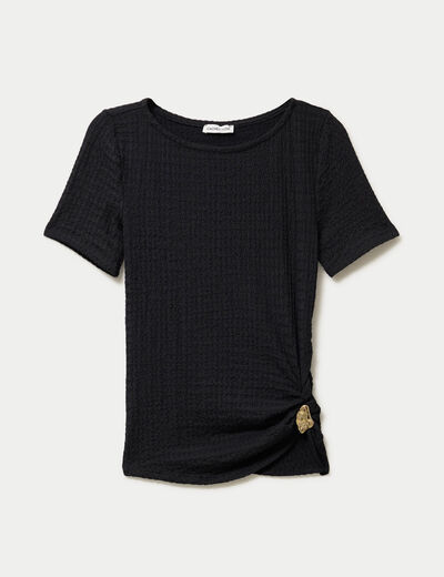 T-shirt col rond manches courtes bijou noir femme