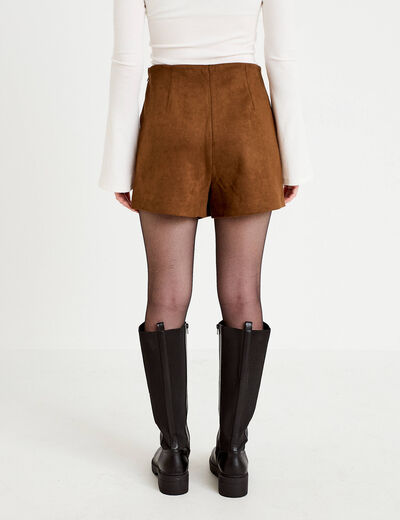 Jupe-short courte aspect daim marron femme