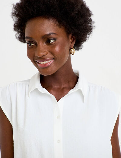 Chemise ample sans manches pliss&eacute;e ecru femme