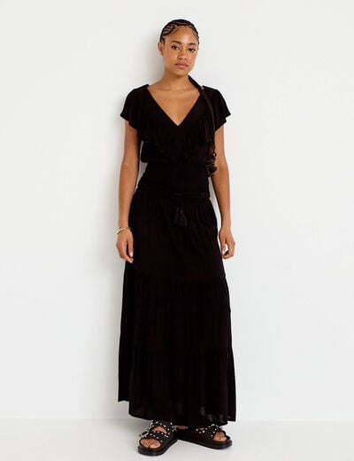 Jupe longue pliss&eacute;e &eacute;vas&eacute;e noir femme