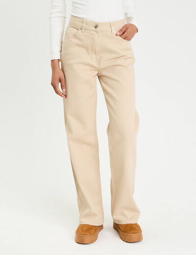 Jean wide leg taille haute beige femme