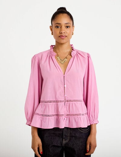 Blouse cintr&eacute;e col v manches 3/4 mauve femme