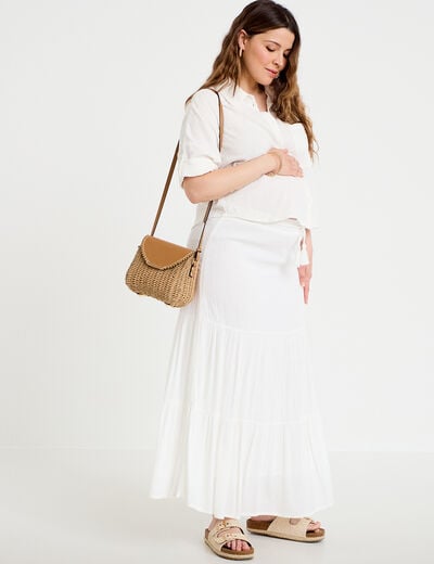 Jupe longue pliss&eacute;e &eacute;vas&eacute;e blanc femme
