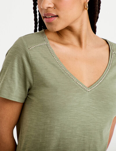 T-shirt manches courtes vert kaki femme