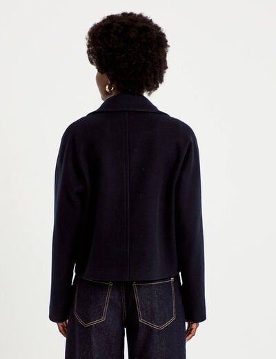 Caban droit col montant manches longues bleu marine femme