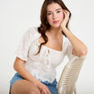 Blouse cintr&eacute;e col carr&eacute; dentelle ecru femme